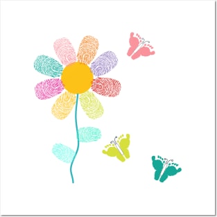 Colorful finger prints flower Posters and Art